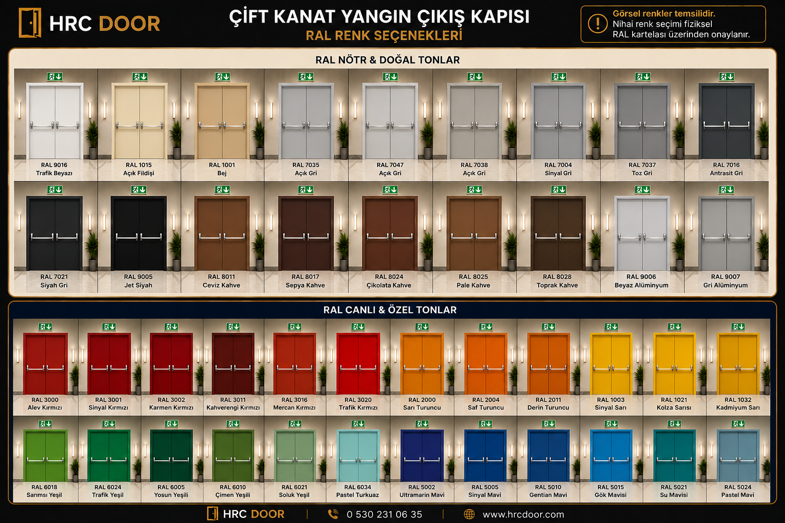 ÇİFT KANAT YANGIN KAPISI RAL KODLARI GÖRSEL